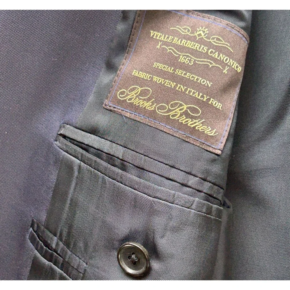 Brooks Brothers Wool Suit Jacket Mens 44R Navy 2 Button Italian‎ Fabric Office
